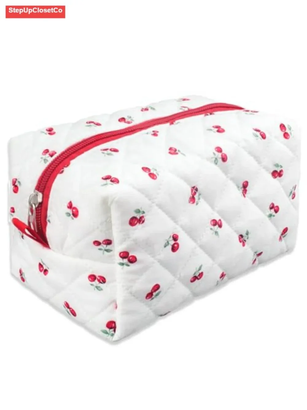 Quilted Makeup Bag Small Travel Floral Cosmetic Pouch Cotton Storage Organizer